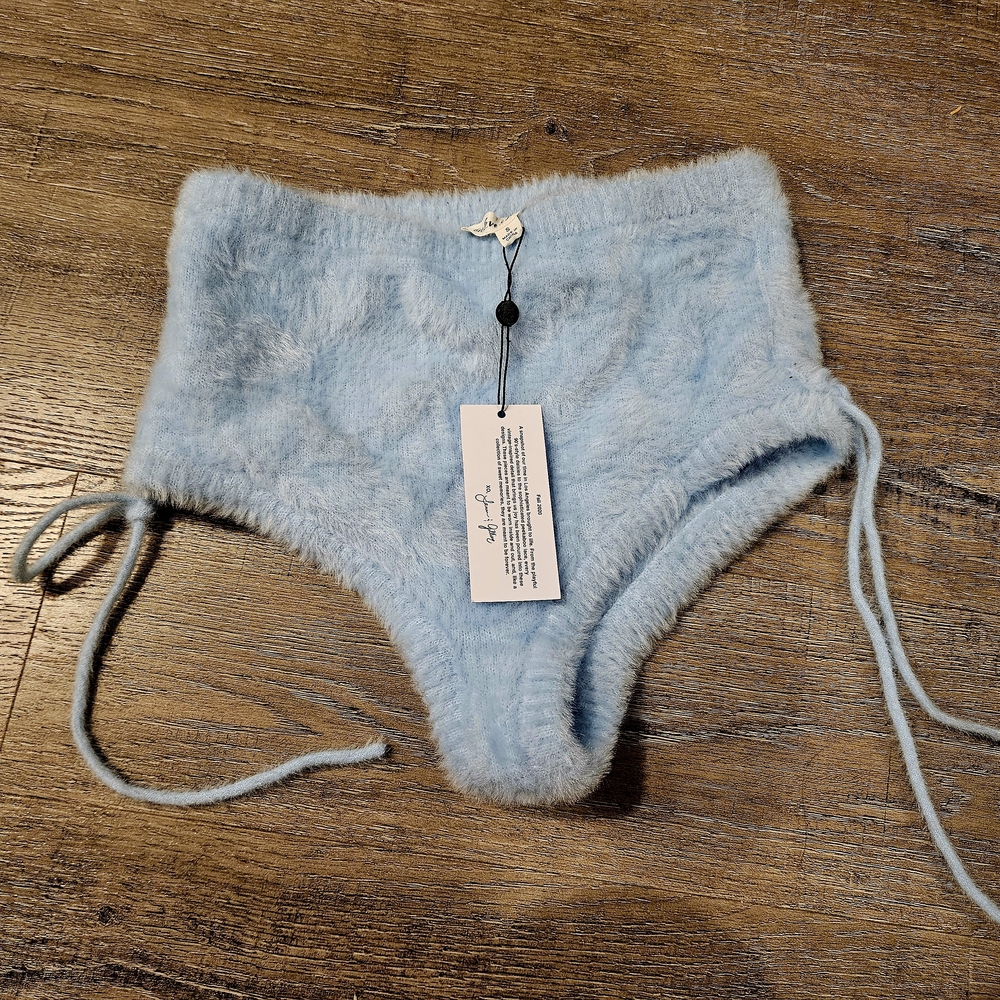 For Love And Lemons Fuzzy Light Blue High-Waist Bikini Bottom S NWT